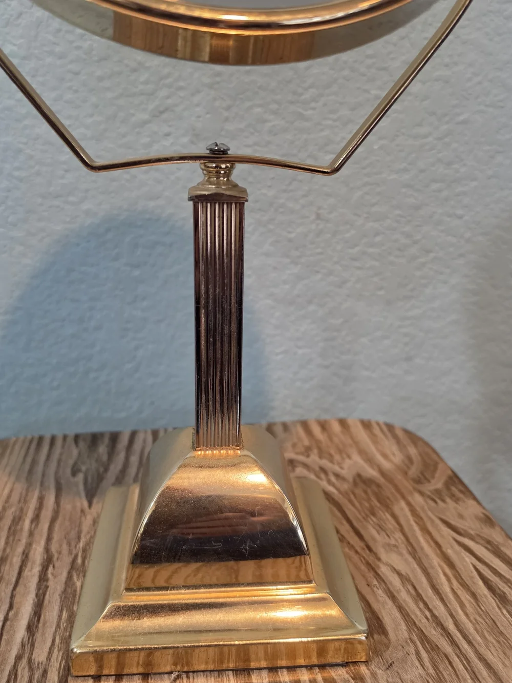 Vtg Brass Dual Sided Magnify Swivel Vanity Makeup Mirror Fluted Pedestal Base